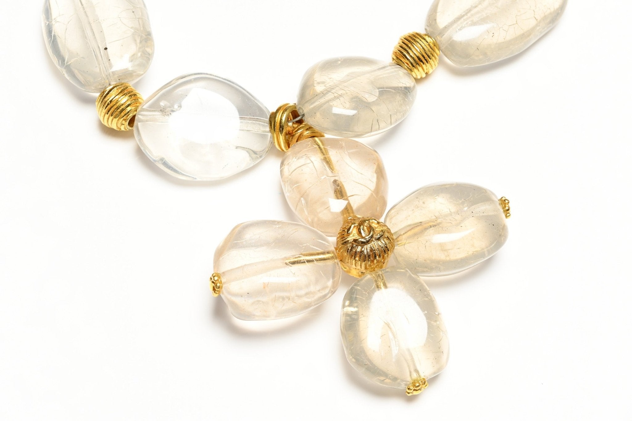 Vintage Chanel Paris Spring 1999 CC Clear Resin Beads Cross Necklace Earrings Set
