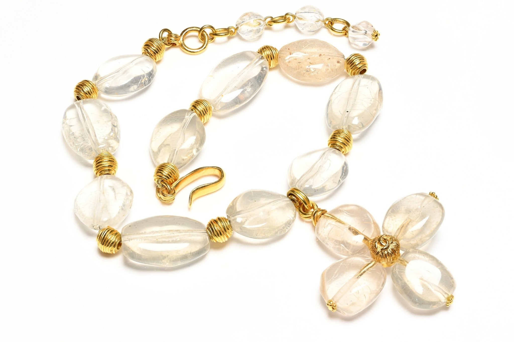 Vintage Chanel Paris Spring 1999 CC Clear Resin Beads Cross Necklace Earrings Set