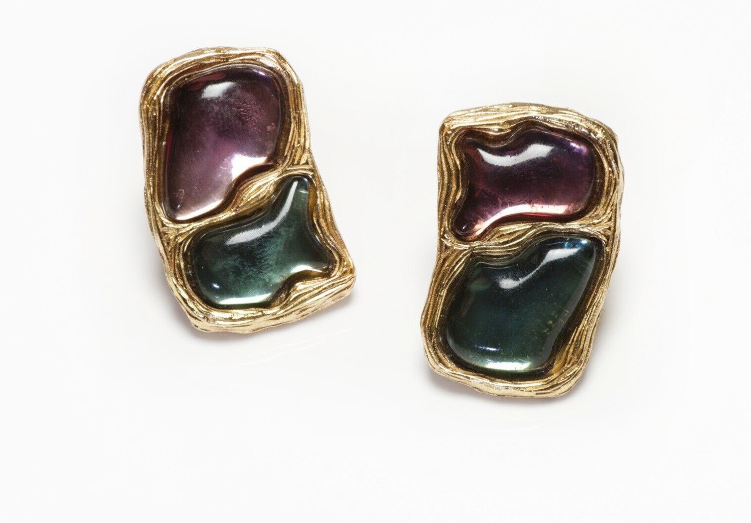 Vintage Charles Jourdan Paris Green Purple Poured Glass Earrings