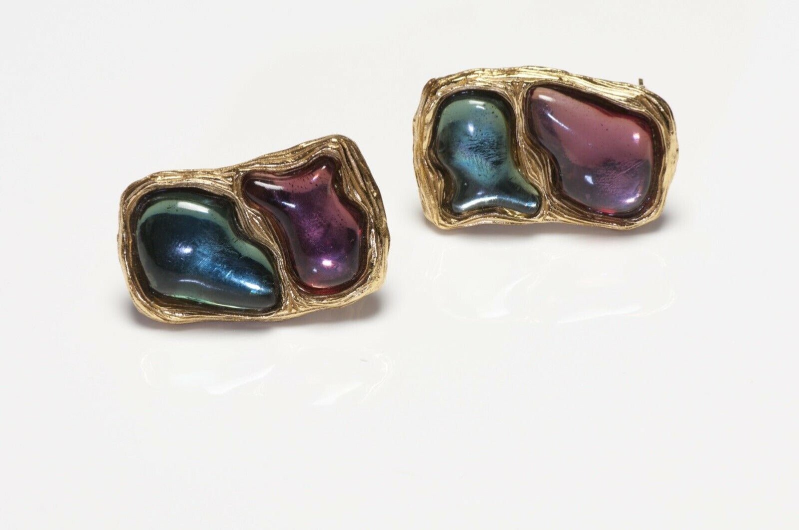 Vintage Charles Jourdan Paris Green Purple Poured Glass Earrings