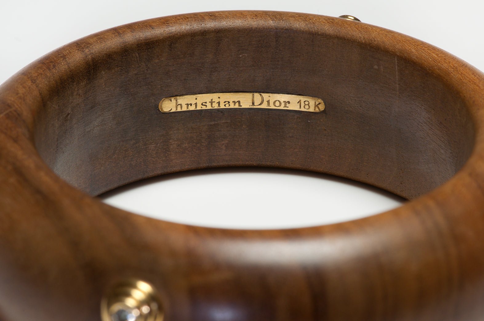 Vintage Christian Dior 18K Gold Diamond Wood Bangle Bracelet