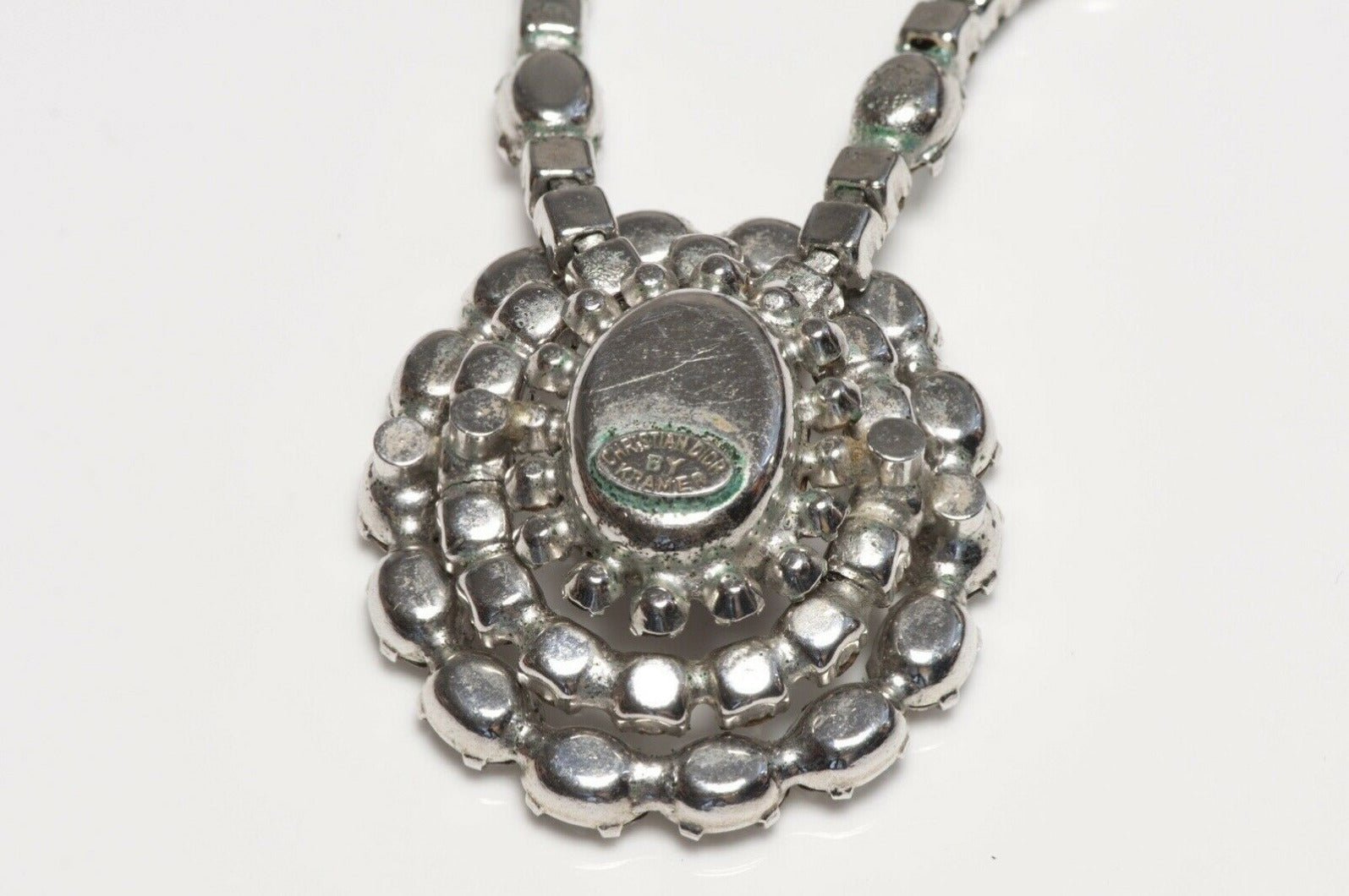 Vintage Christian Dior by Kramer Rhodium Plated Red Crystal Necklace