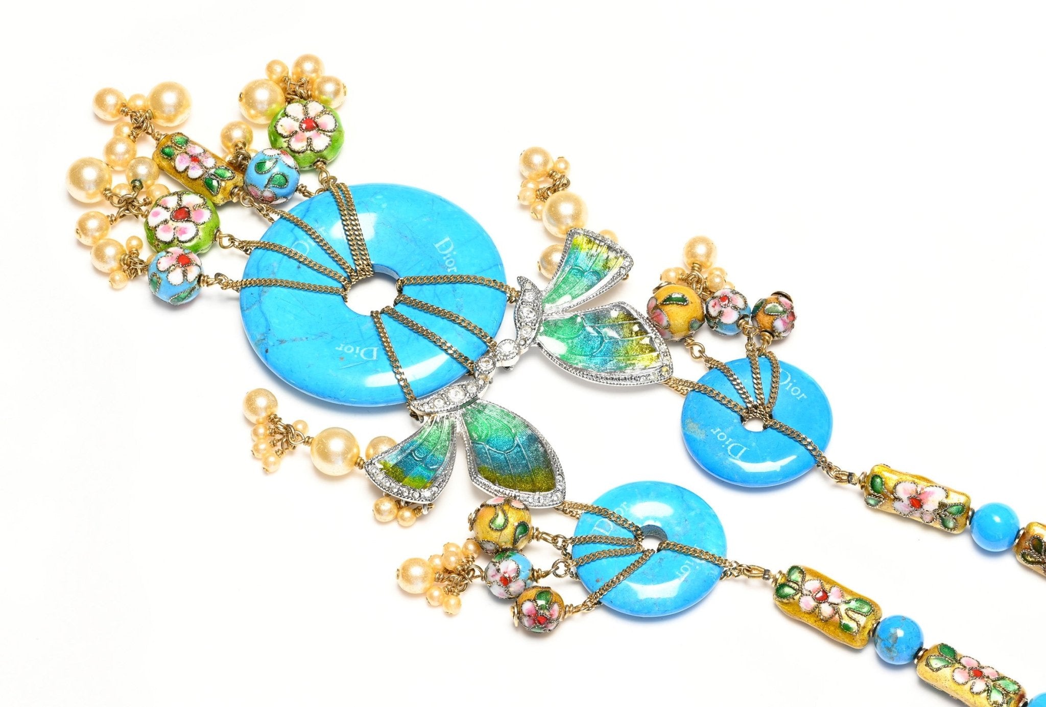 Vintage Christian Dior Galliano Tonkidior 2006 Turquoise Beads Enamel Butterfly Necklace