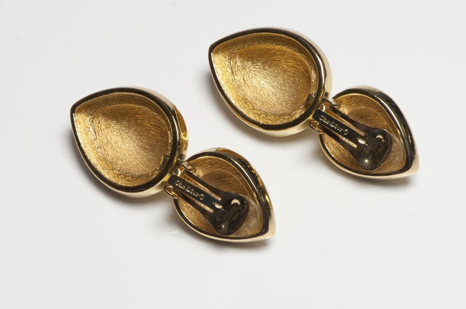 Vintage Christian Dior Long Gold Plated Hammered Crystal Earrings