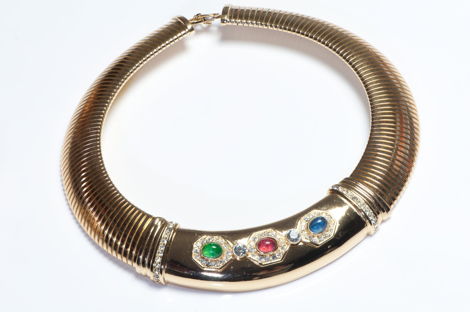 Vintage Christian Dior Mughal Style Blue Red Green Glass Earrings Necklace Set
