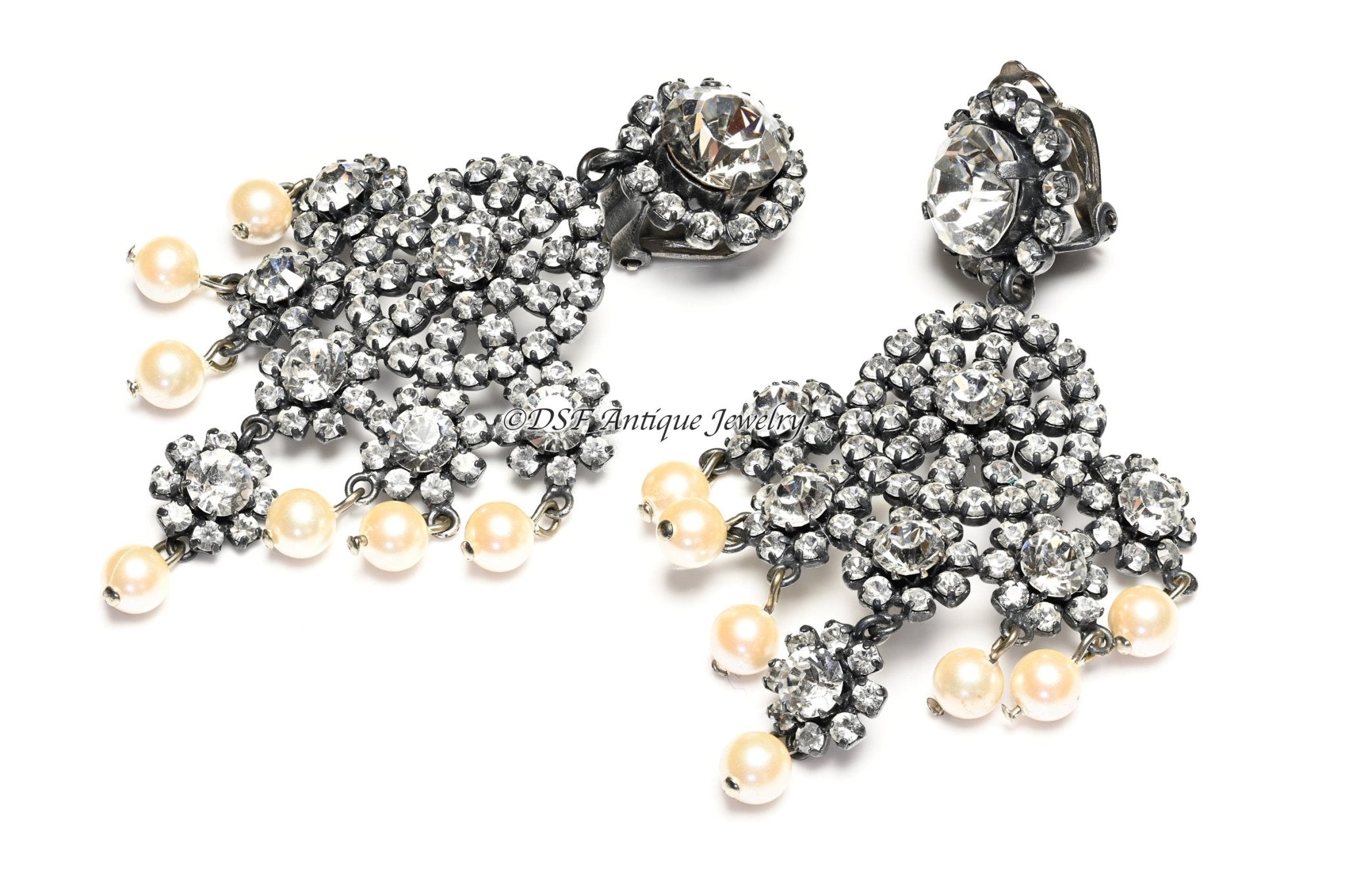 Vintage Christian Dior Paris by Max Muller Belle Epoque Style Crystal Pearl Earrings