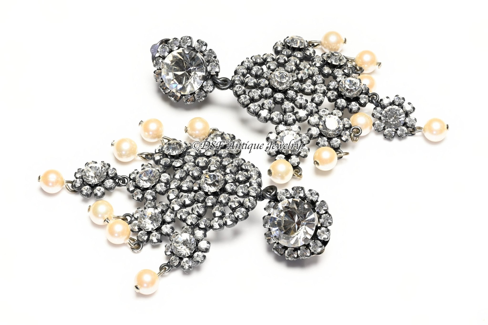 Vintage Christian Dior Paris by Max Muller Belle Epoque Style Crystal Pearl Earrings