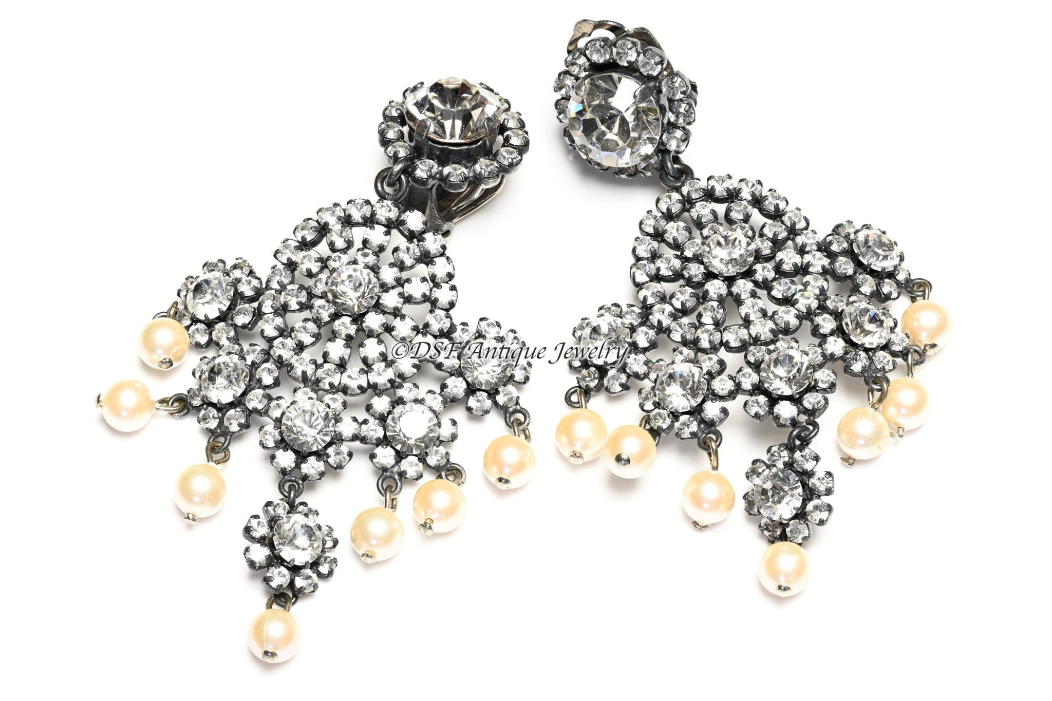Vintage Christian Dior Paris by Max Muller Belle Epoque Style Crystal Pearl Earrings