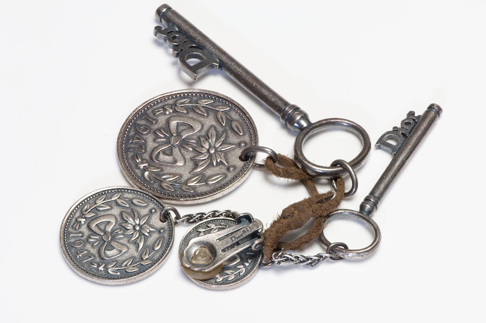 Vintage Christian Dior Paris Galliano Runway Logo 1947 Key Coin Long Earring