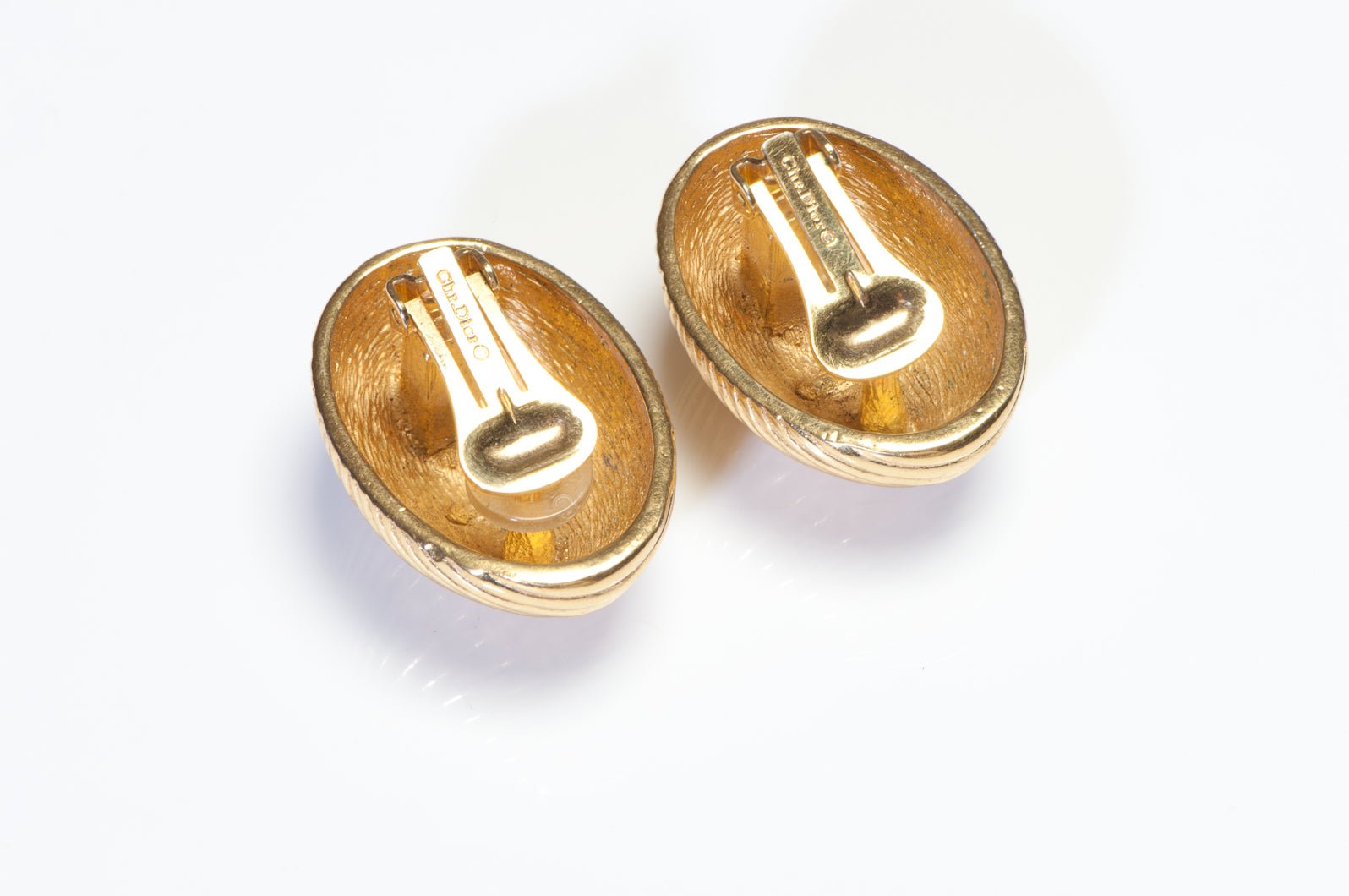 Vintage Christian Dior Paris Gold Plated Textured Earrings