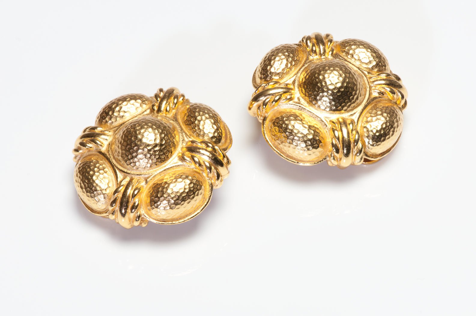 Vintage Christian Dior Paris Large Gold Plated Hammered Earrings