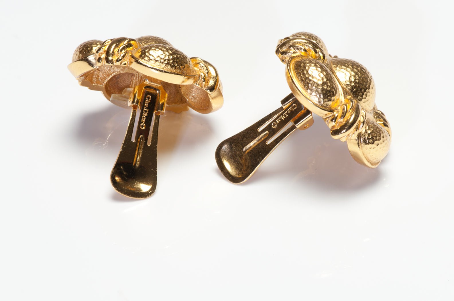 Vintage Christian Dior Paris Large Gold Plated Hammered Earrings