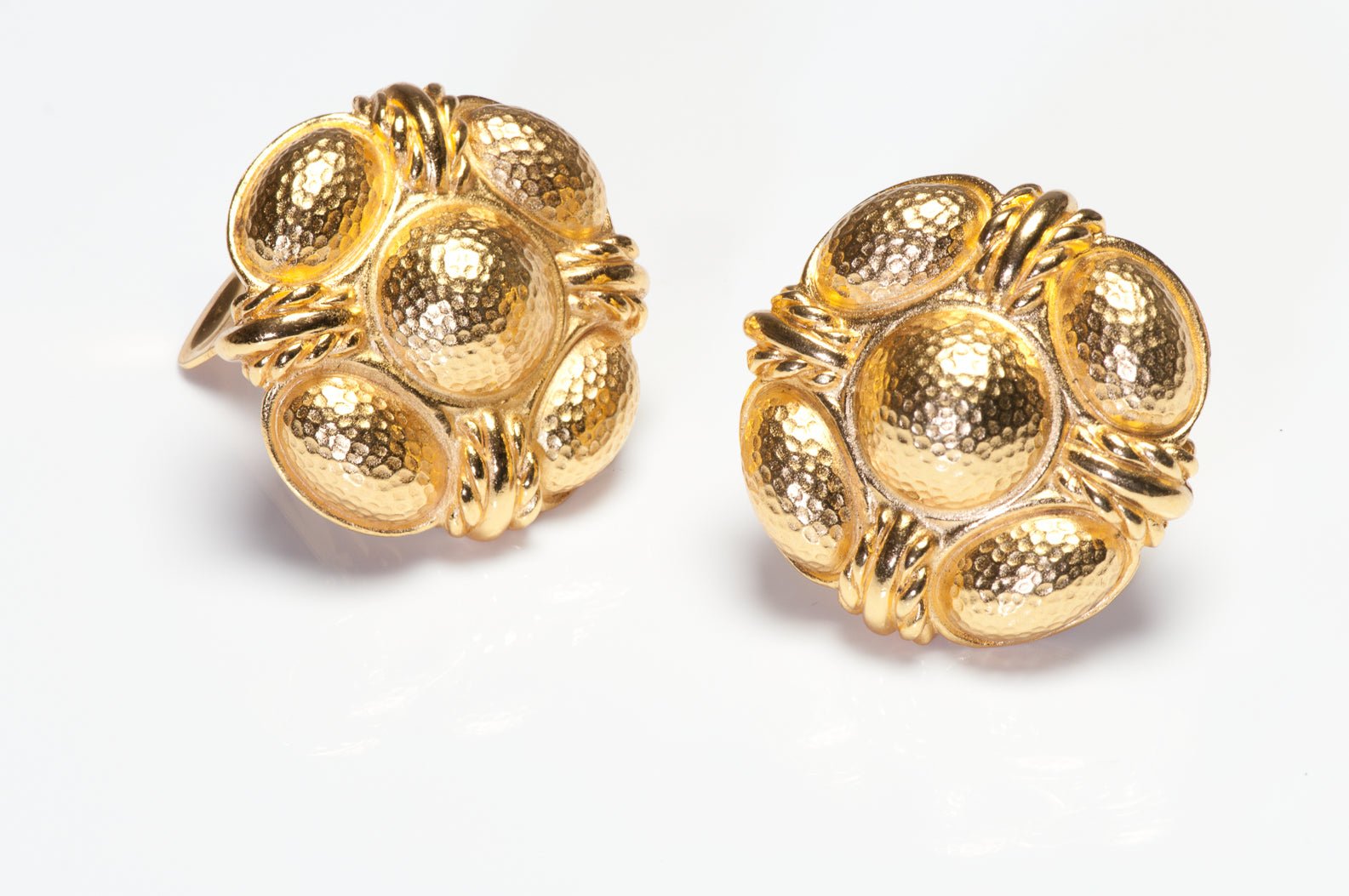 Vintage Christian Dior Paris Large Gold Plated Hammered Earrings