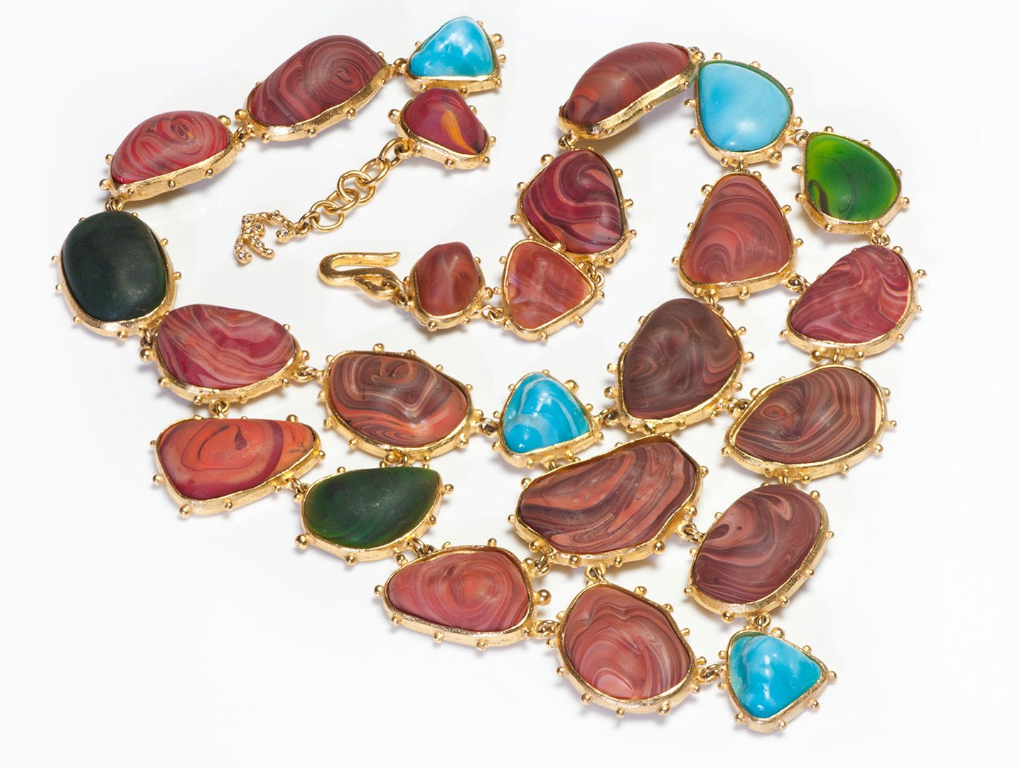 Vintage Christian Lacroix Couture Blue Glass Red Green Resin Bib Necklace