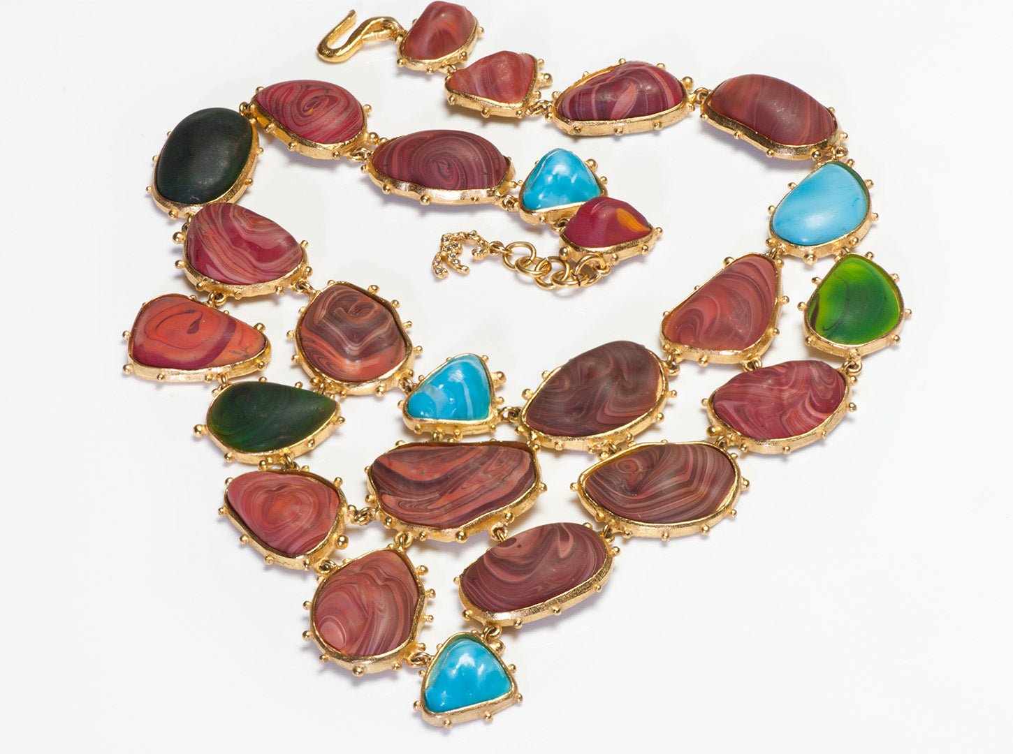 Vintage Christian Lacroix Couture Blue Glass Red Green Resin Bib Necklace