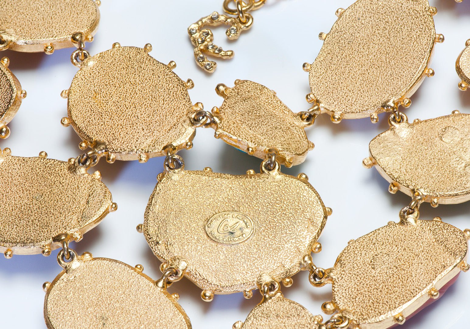 Vintage Christian Lacroix Couture Blue Glass Red Green Resin Bib Necklace