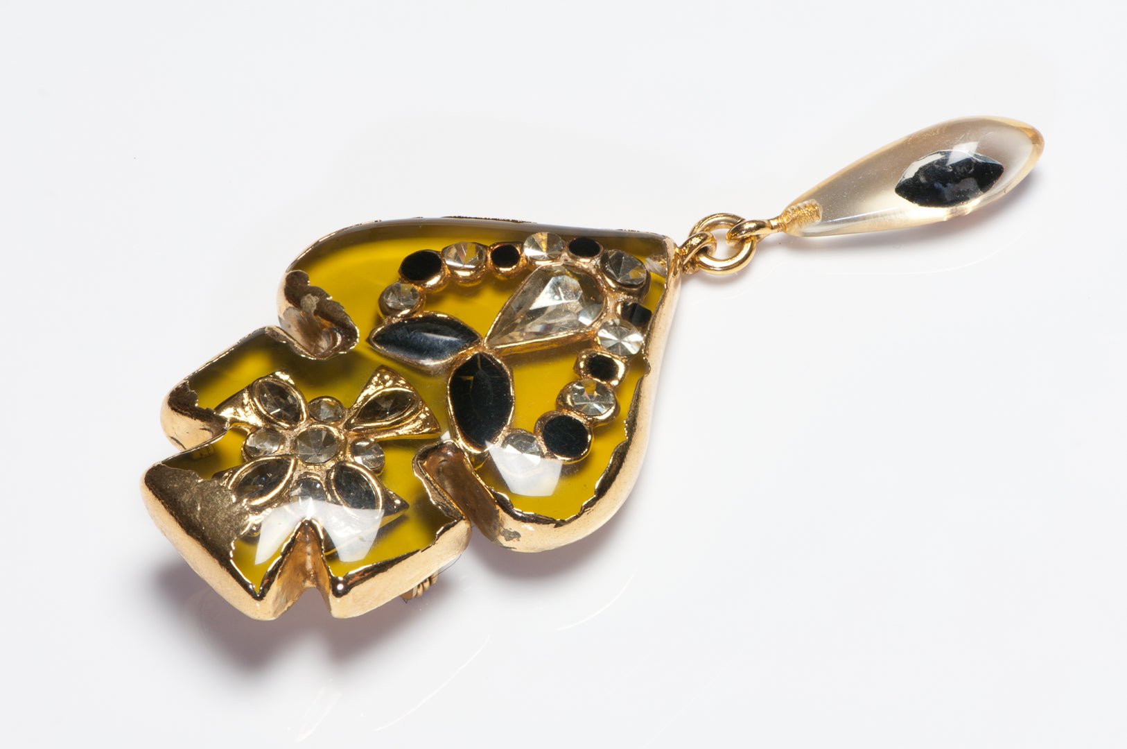 Vintage Christian Lacroix Paris Couture Heart Cross Black Crystal Lucite Brooch