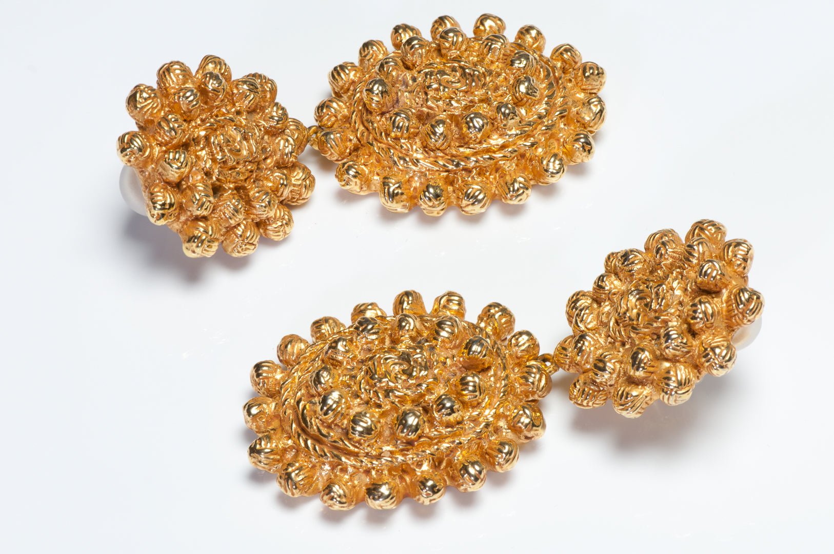 Vintage Christian Lacroix Paris Couture Long Gold Plated Textured Logo Earrings