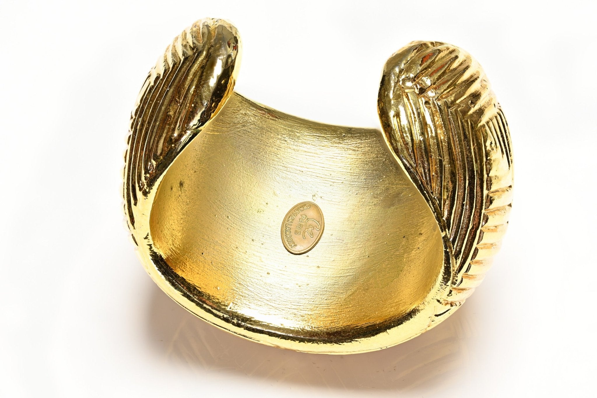 Vintage Christian Lacroix Paris Couture Wide Gold Plated Textured Cuff Bracelet
