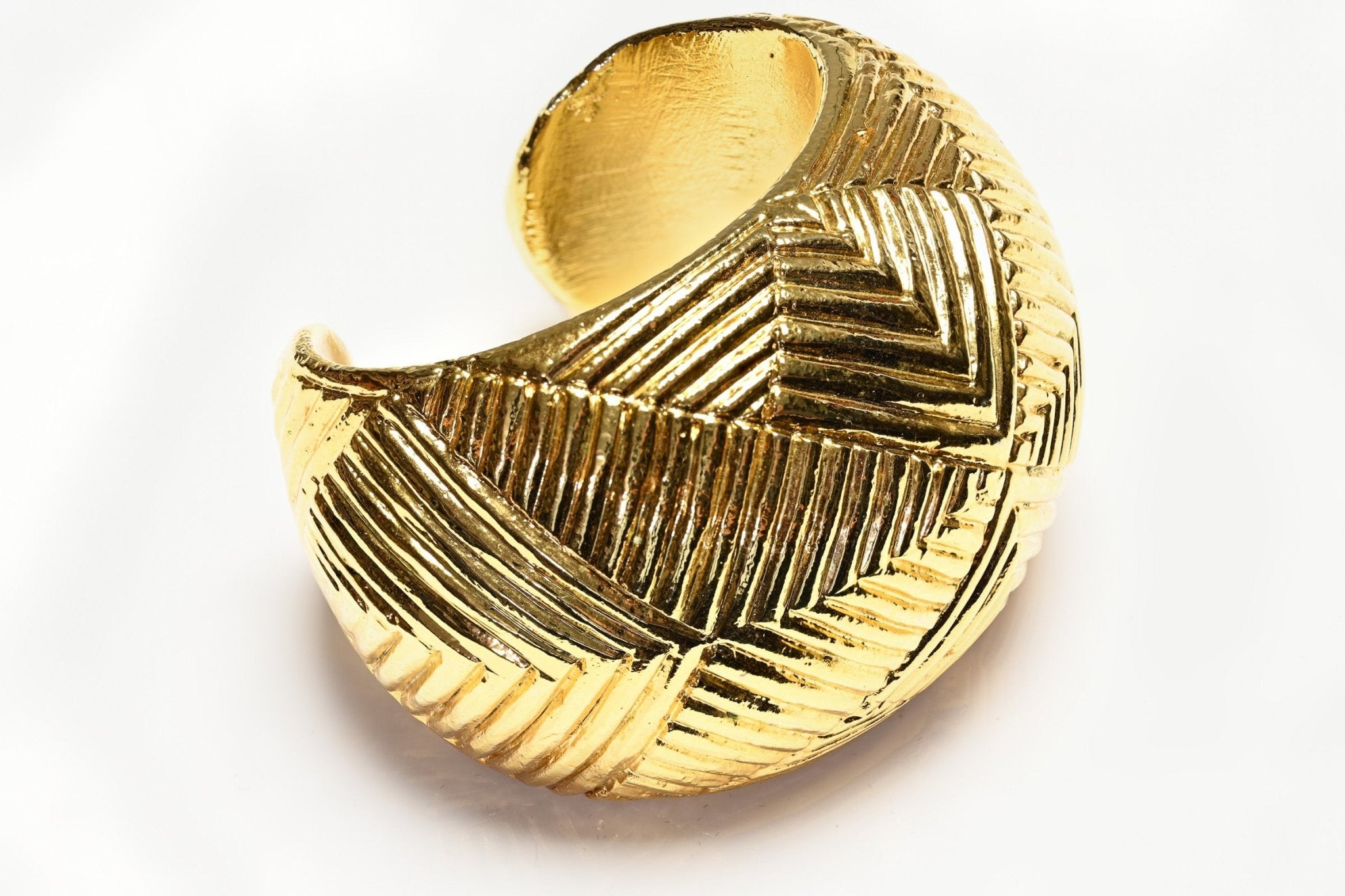 Vintage Christian Lacroix Paris Couture Wide Gold Plated Textured Cuff Bracelet