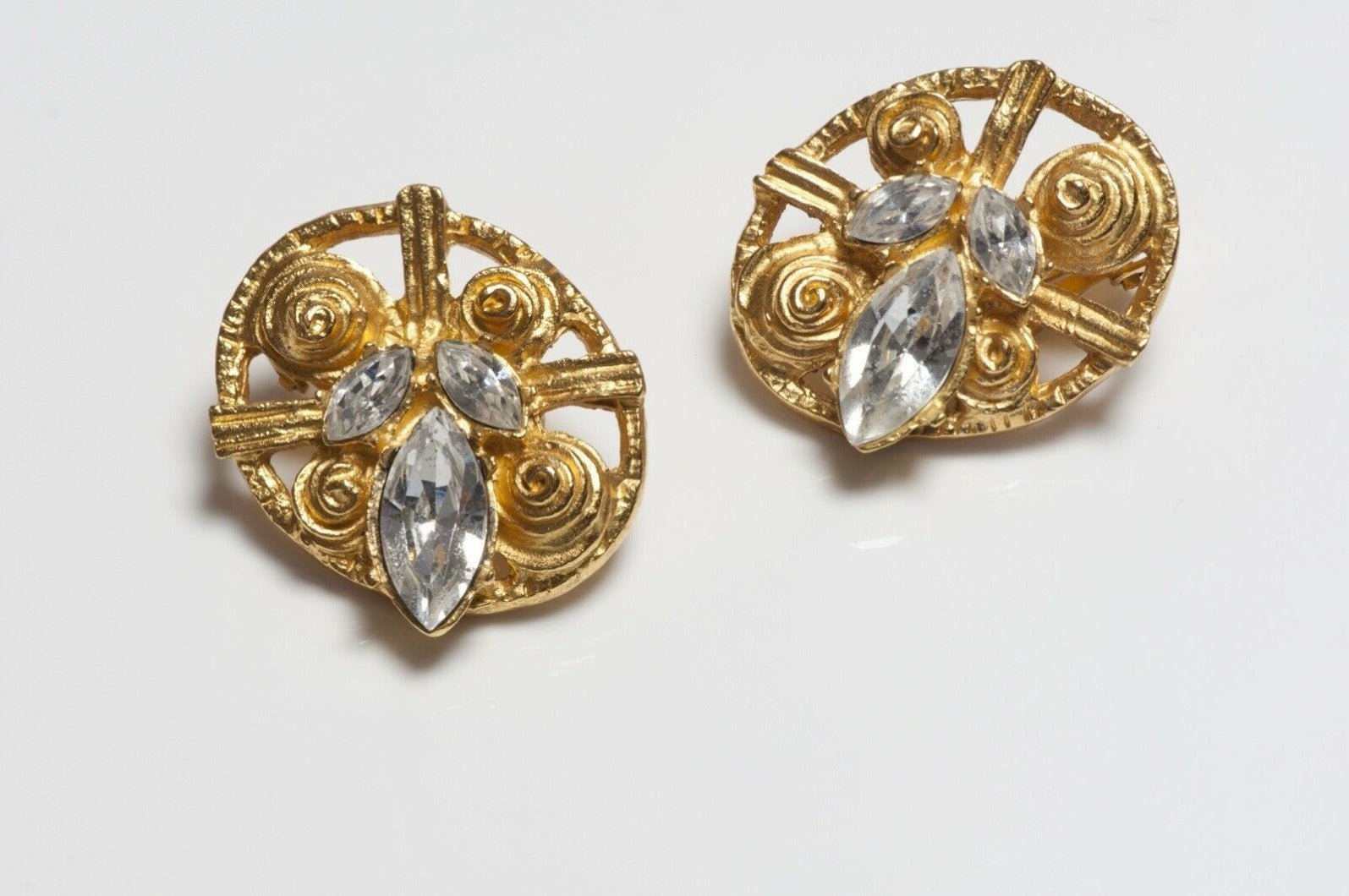 Vintage Christian Lacroix Paris Gold Plated Crystal Earrings