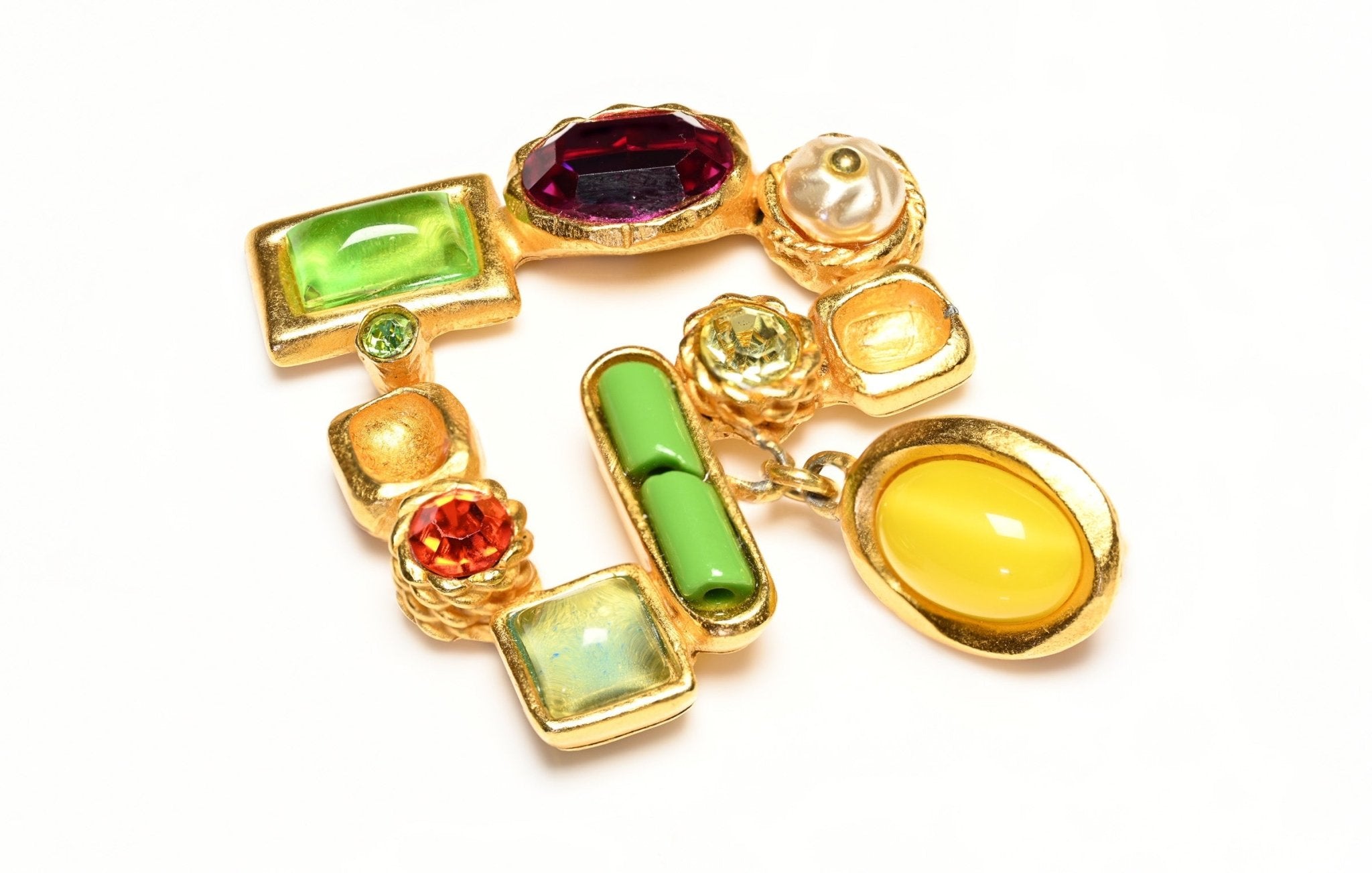 Vintage Christian Lacroix Paris Purple Yellow Green Crystal Heart Pendant