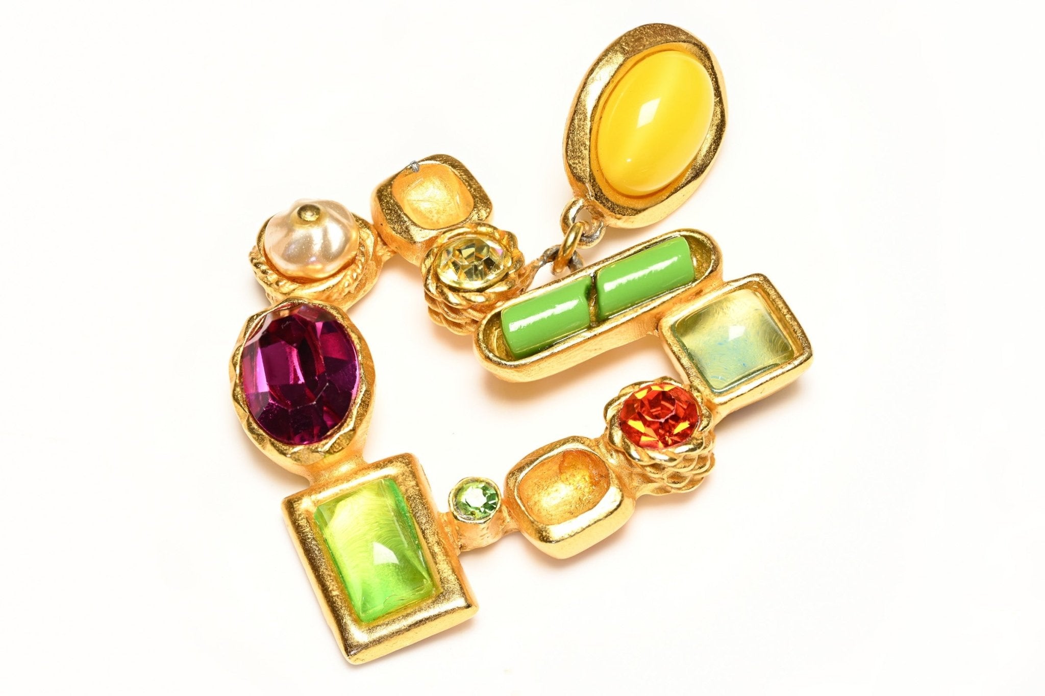 Vintage Christian Lacroix Paris Purple Yellow Green Crystal Heart Pendant
