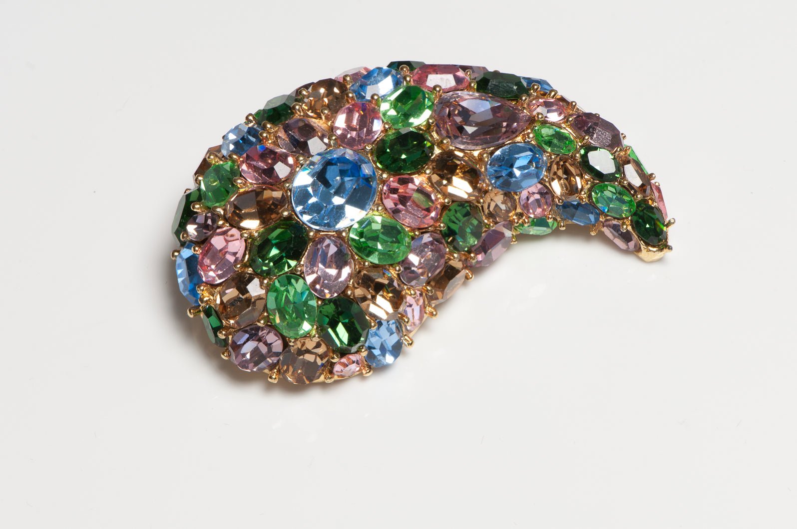 Vintage Ciner Blue Pink Green Purple Crystal Paisley Brooch