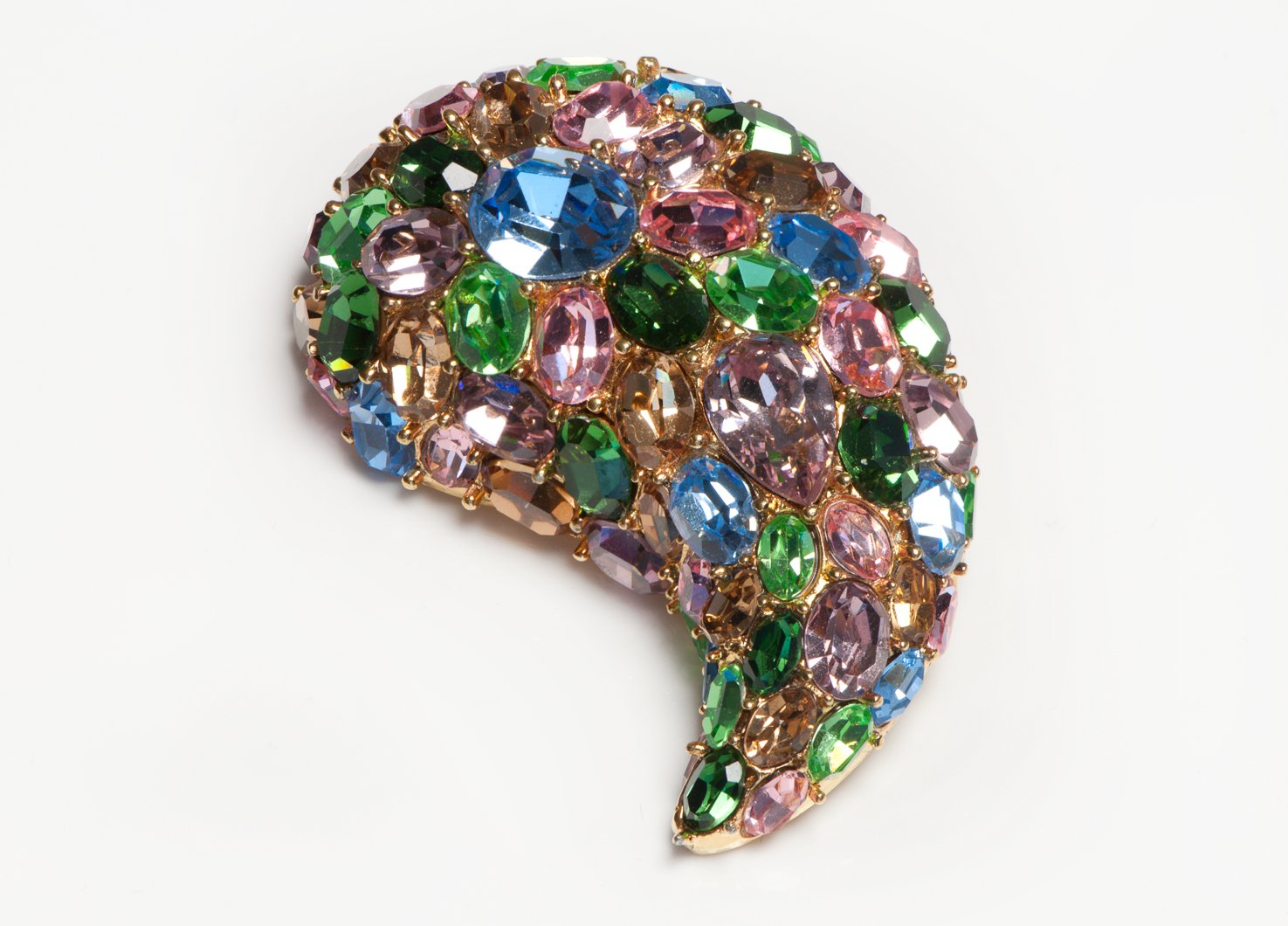 Vintage Ciner Blue Pink Green Purple Crystal Paisley Brooch