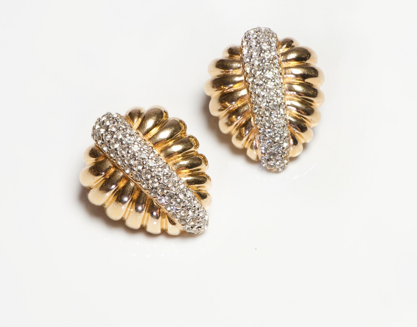 Vintage Ciner Gold Plated Crystal Leaf Earrings