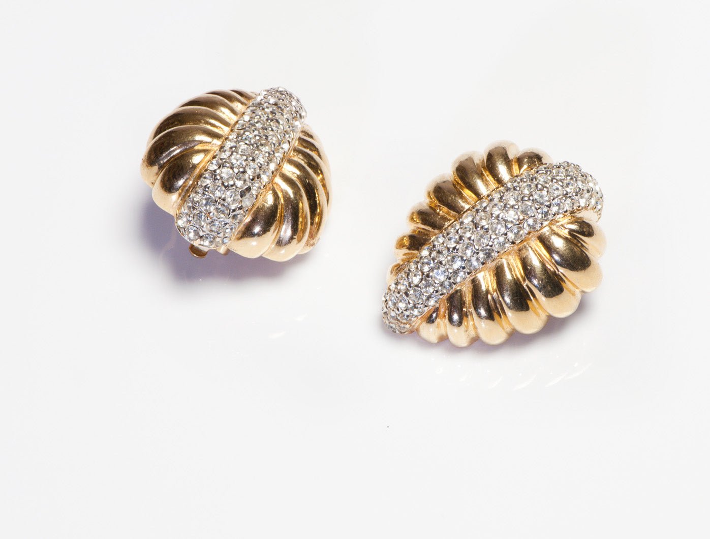 Vintage Ciner Gold Plated Crystal Leaf Earrings