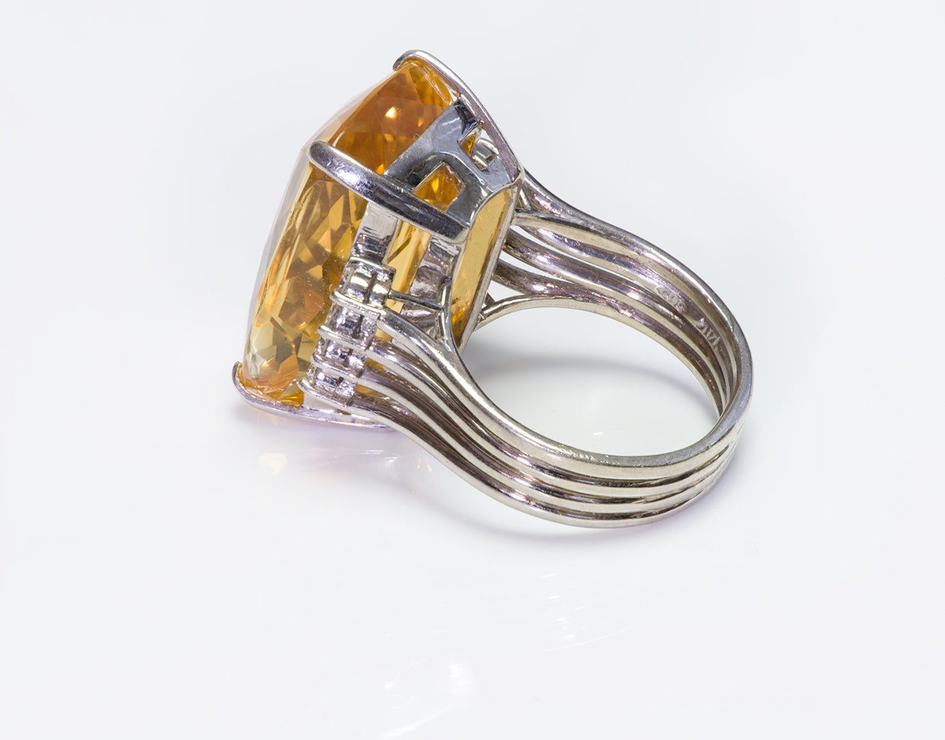 Vintage Citrine Diamond White Gold Ring