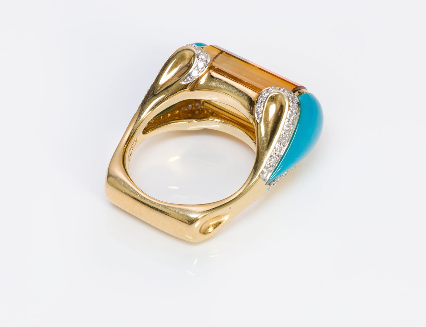 Vintage Citrine Turquoise Diamond 18K Gold Ring