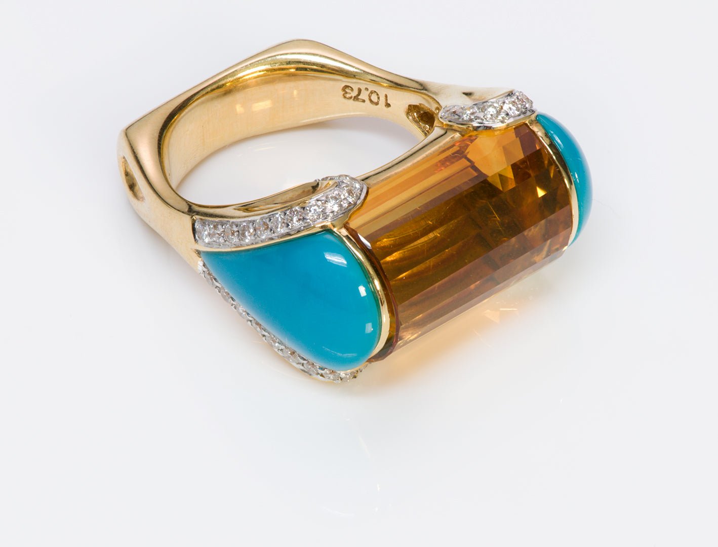 Vintage Citrine Turquoise Diamond 18K Gold Ring