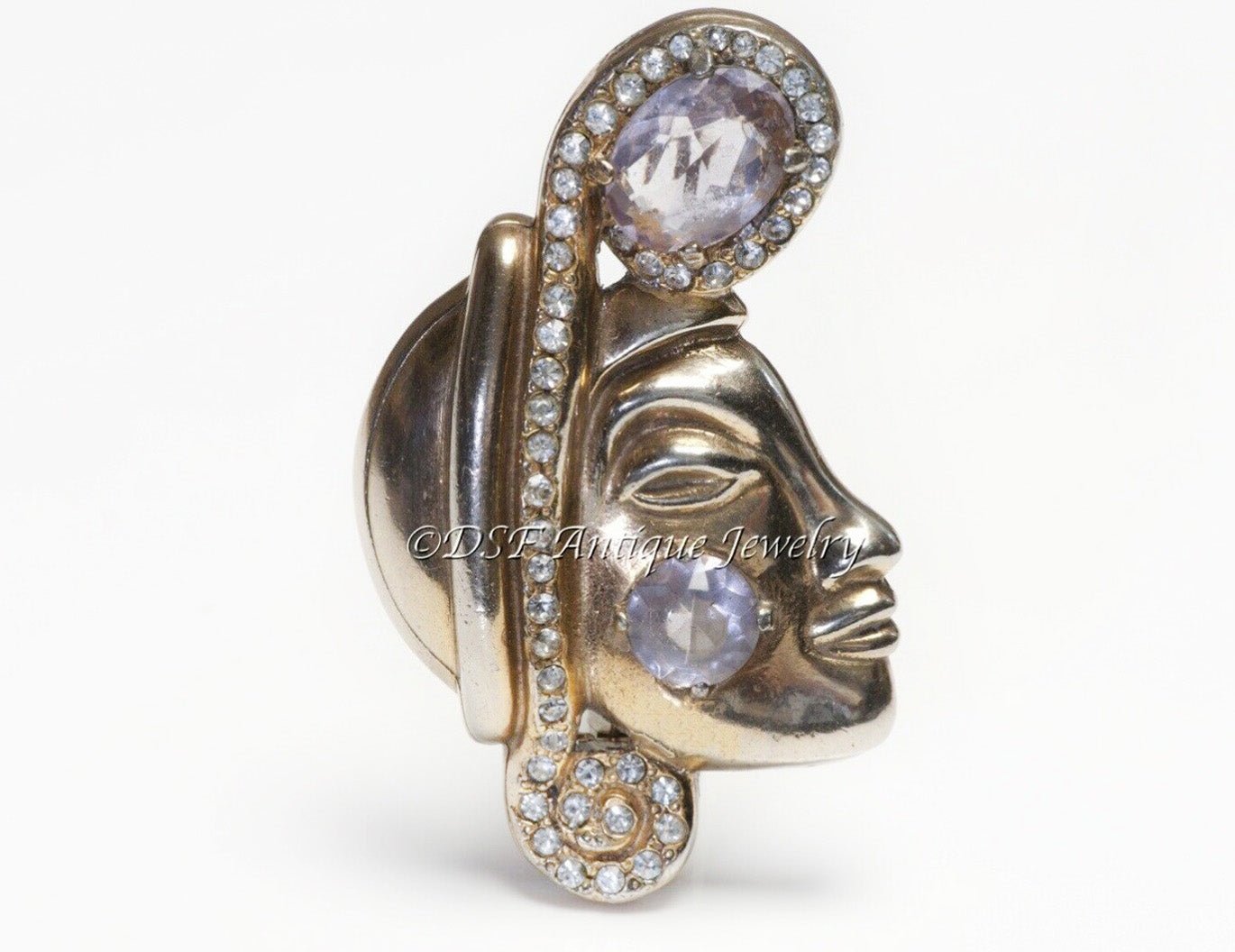 Vintage Coco CHANEL Paris 1925/38 Purple Crystal Mademoiselle Face Brooch