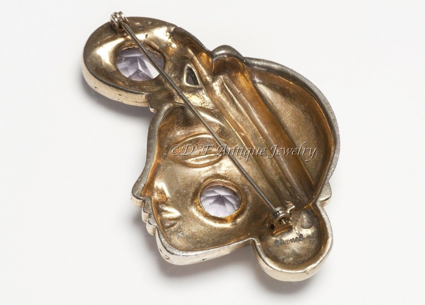 Vintage Coco CHANEL Paris 1925/38 Purple Crystal Mademoiselle Face Brooch
