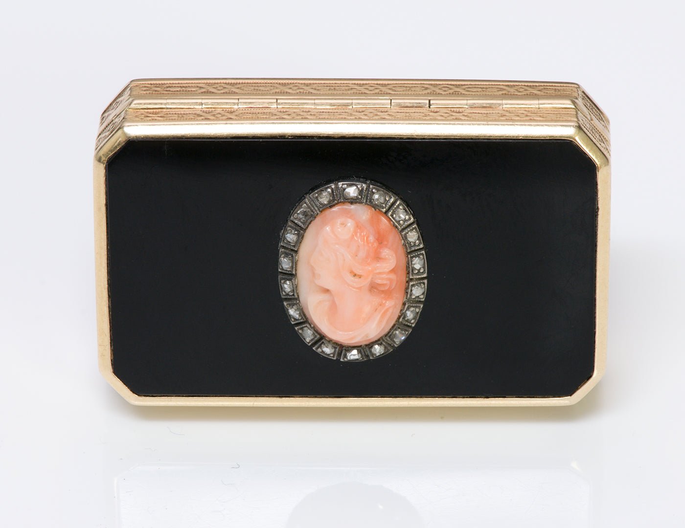 Vintage Coral Diamond Onyx Gold Box