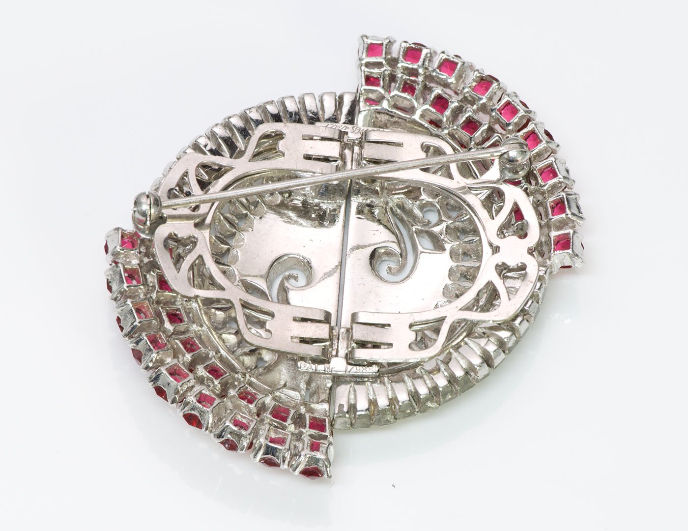 Vintage Coro Duette Art Deco Style Faux Rubies Crystal Clips Brooch