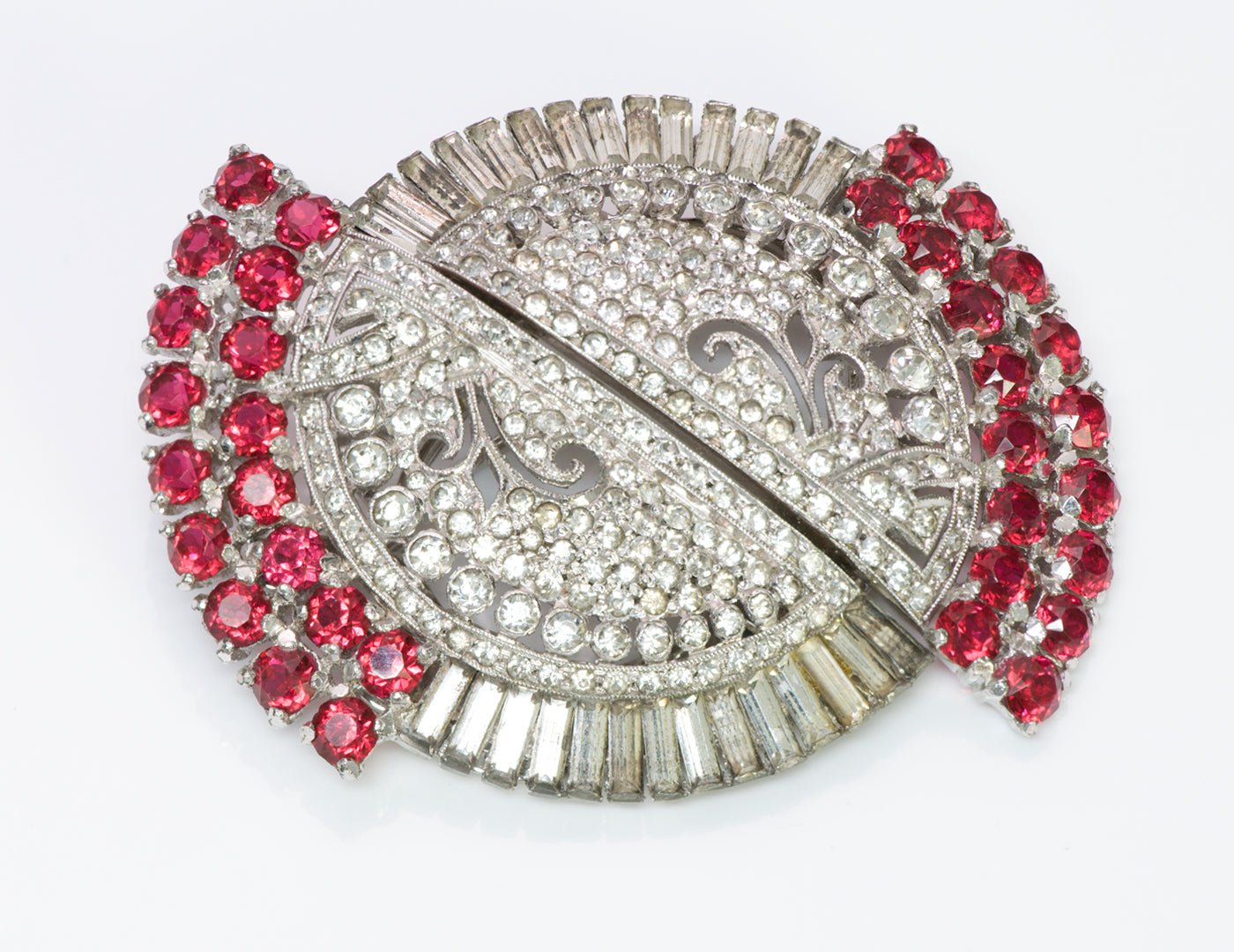 Vintage Coro Duette Art Deco Style Faux Rubies Crystal Clips Brooch