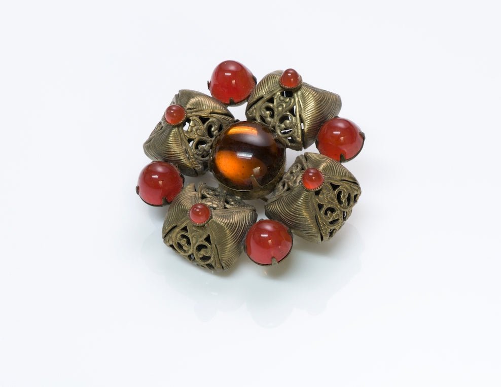 Vintage Costume Jewelry Cabochon Glass Brooch