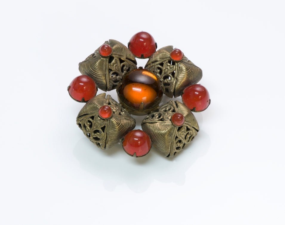 Vintage Costume Jewelry Cabochon Glass Brooch