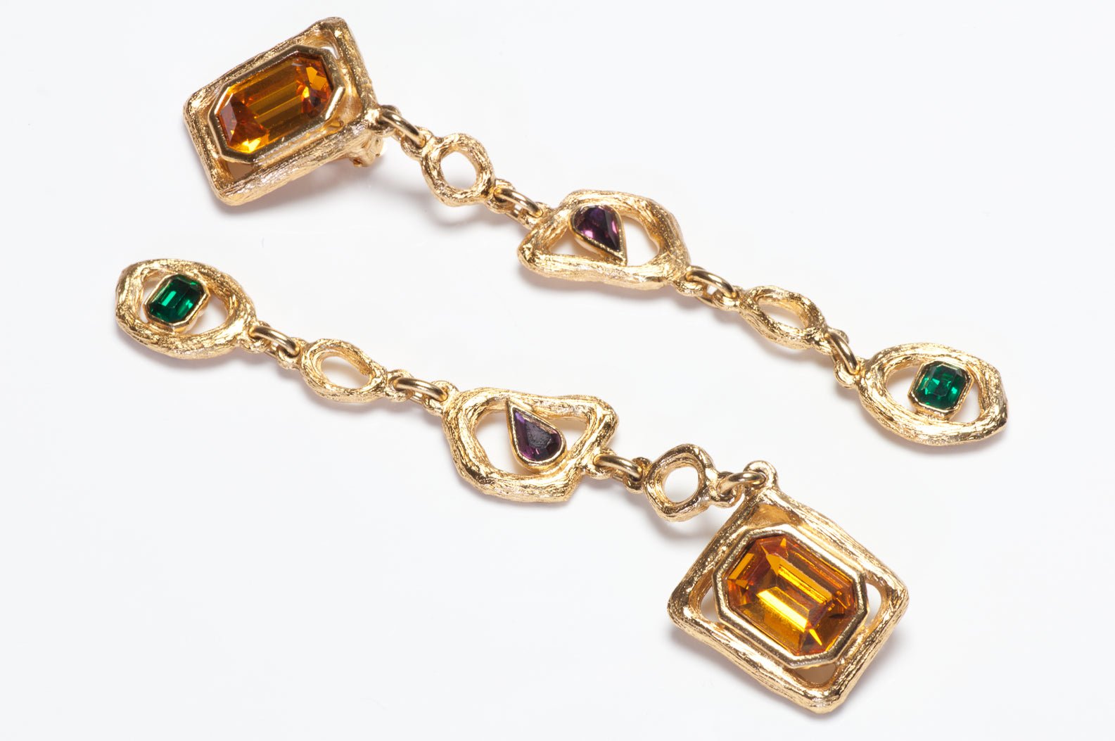 Vintage Daniel Swarovski Paris Shoulder Duster Yellow Green Purple Crystal Earrings