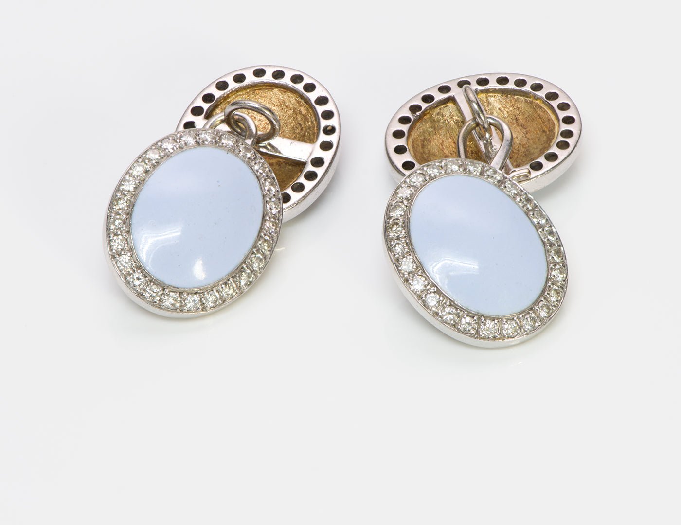 Vintage Diamond Blue Enamel Oval Cufflinks