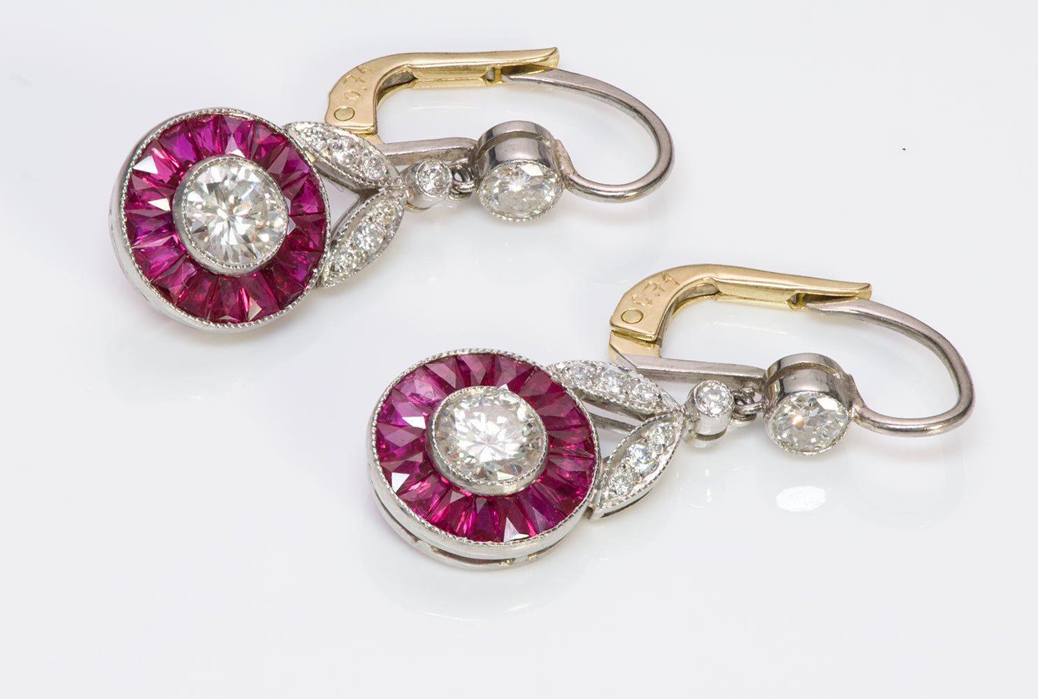 Vintage Diamond Ruby Platinum Gold Earrings