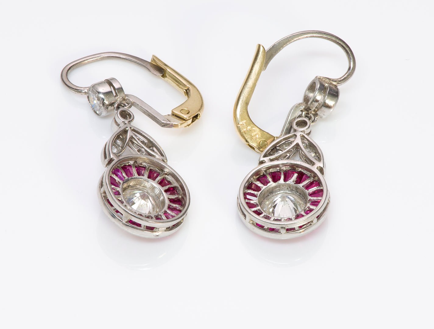 Vintage Diamond Ruby Platinum Gold Earrings