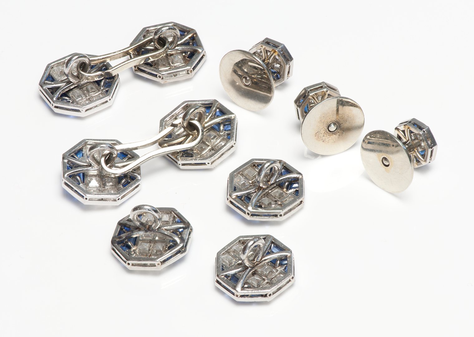 Vintage Diamond Sapphire Cufflink Stud Set