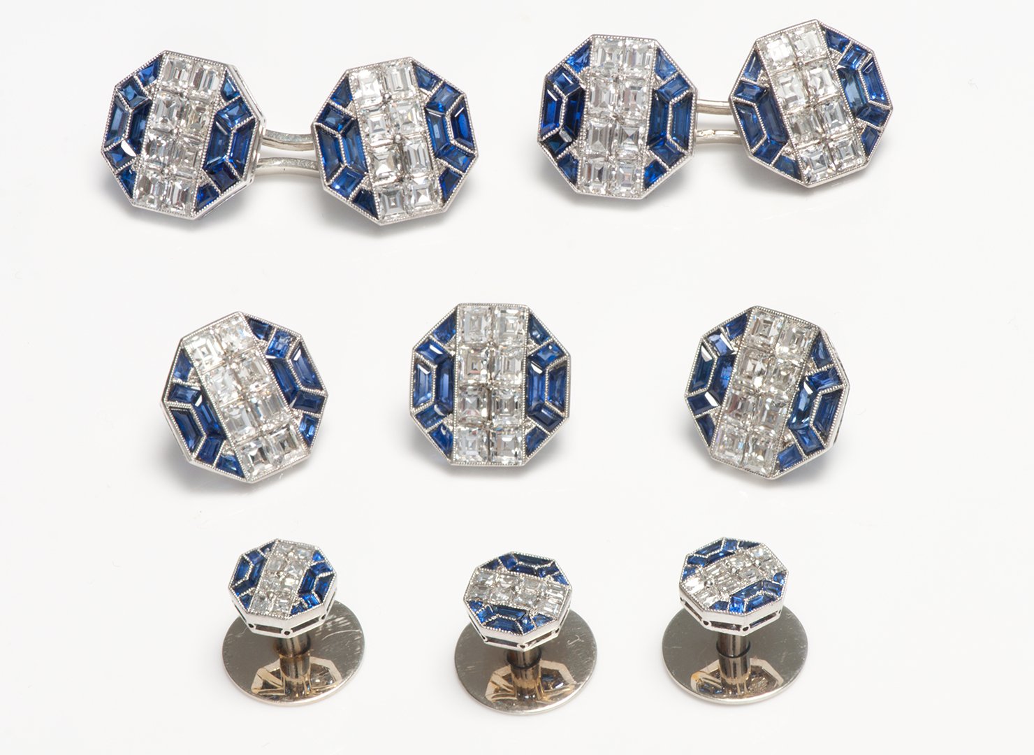 Vintage Diamond Sapphire Cufflink Stud Set