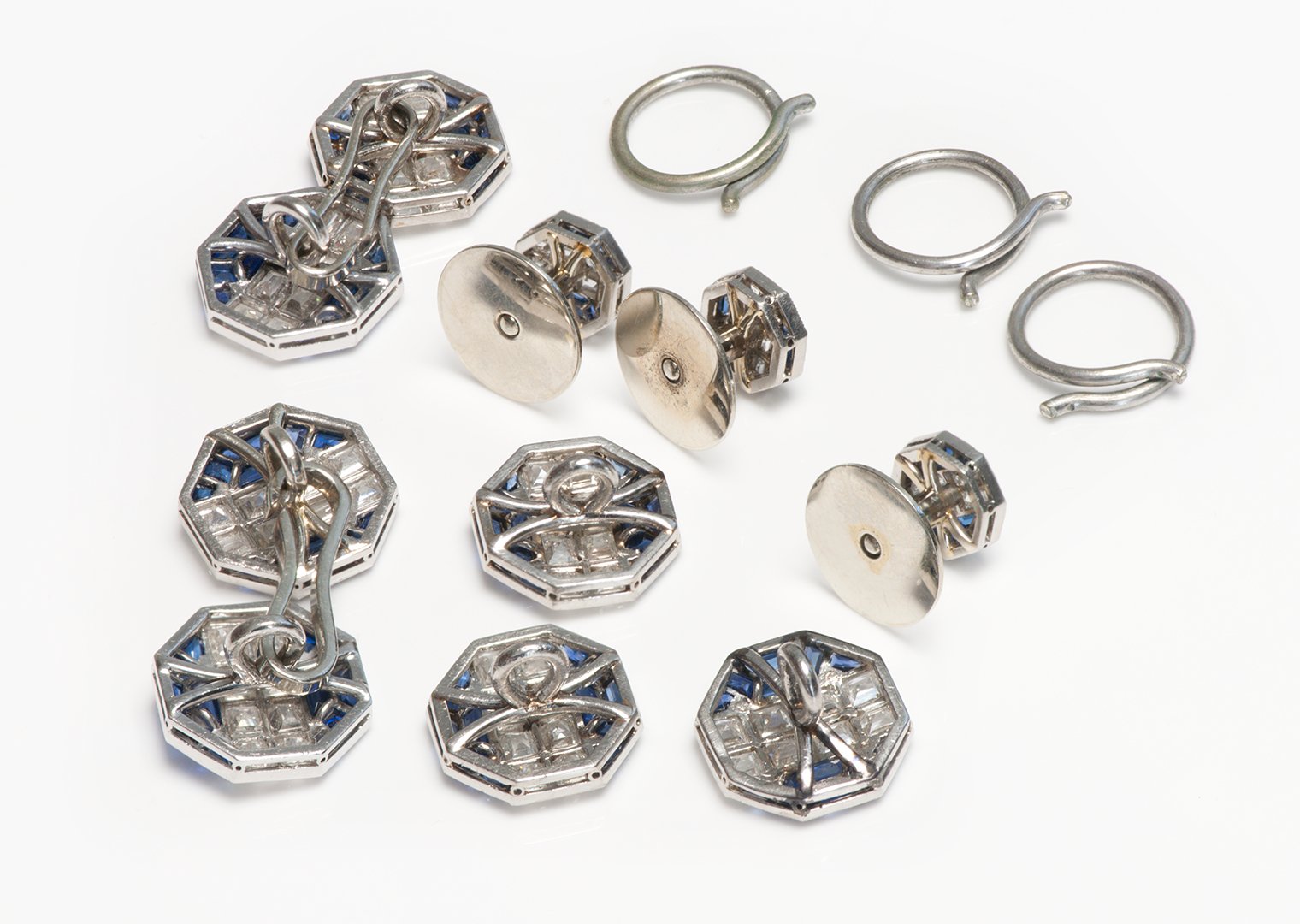 Vintage Diamond Sapphire Cufflink Stud Set