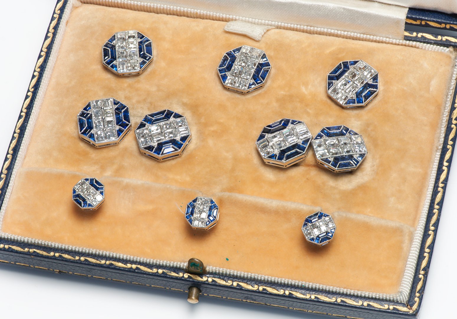 Vintage Diamond Sapphire Cufflink Stud Set