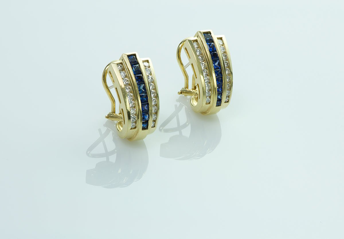 Vintage Diamond Sapphire Gold Earrings